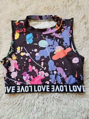 SHEIN Streecool Paint Splash Crop Top – Streetwear Dance Athletic 💥🖤 5T
